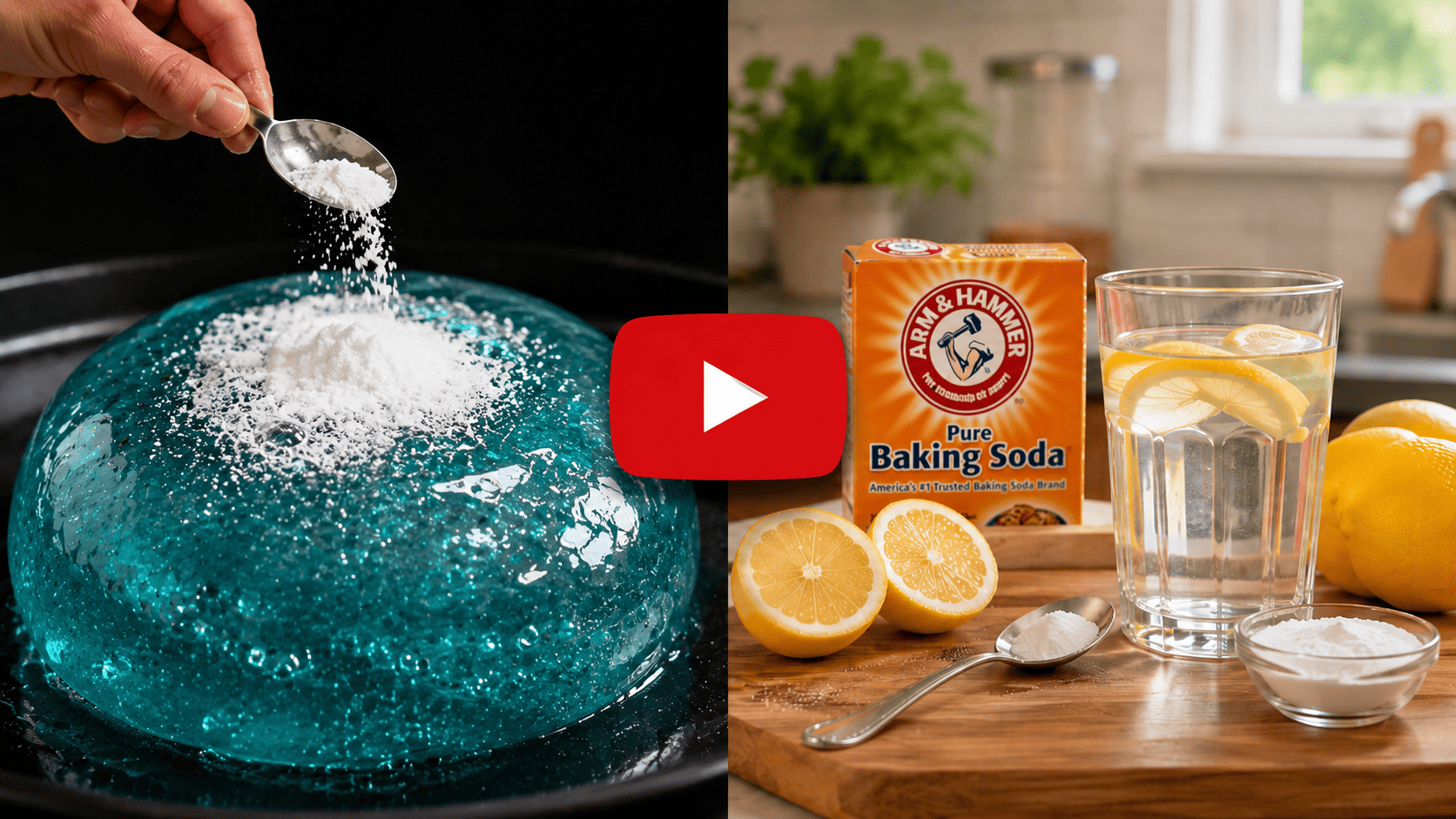 A baking soda video presentation with a play icon